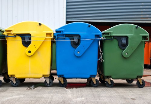 Crew preparing office items for recycling during a Notting Hill clearance